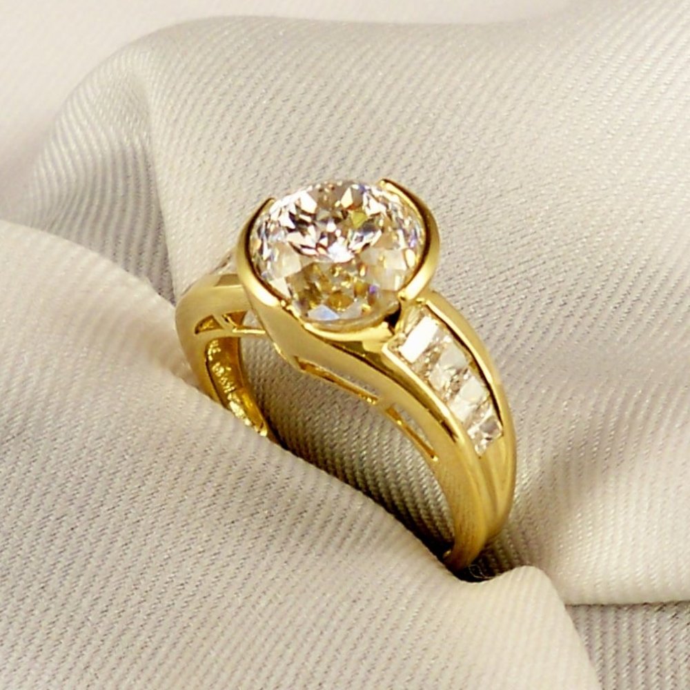 New 14K Gold, Rare Portuguese Cut, Cubic Zirconias DESIGNER Ring